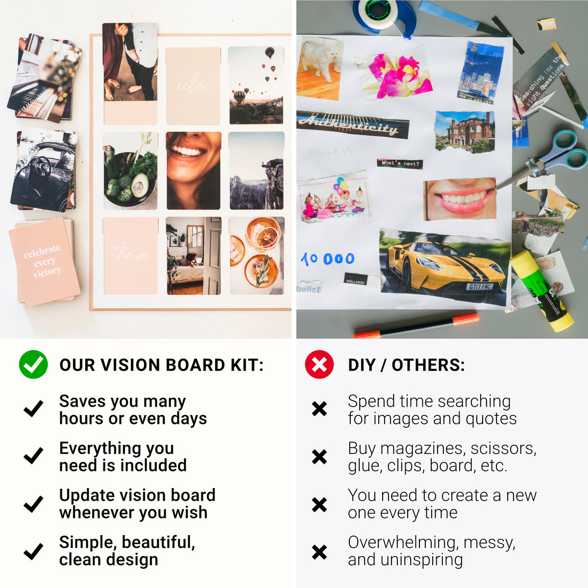 The Vision Cloud Vision Board Kit for Women Manifestation Supplies - 1 Dream Board - 100 Pictures - 60 Affirmation Cards - 40 Stickers - Mounting PU